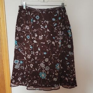 Cleo A-Line Skirt with Floral Pattern in Brown and Blue Size 14